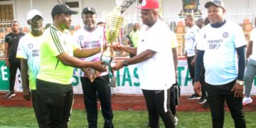 Gov Diri Receives Prosperity Cup Season Six Branded Jersey and Tournament Trophies